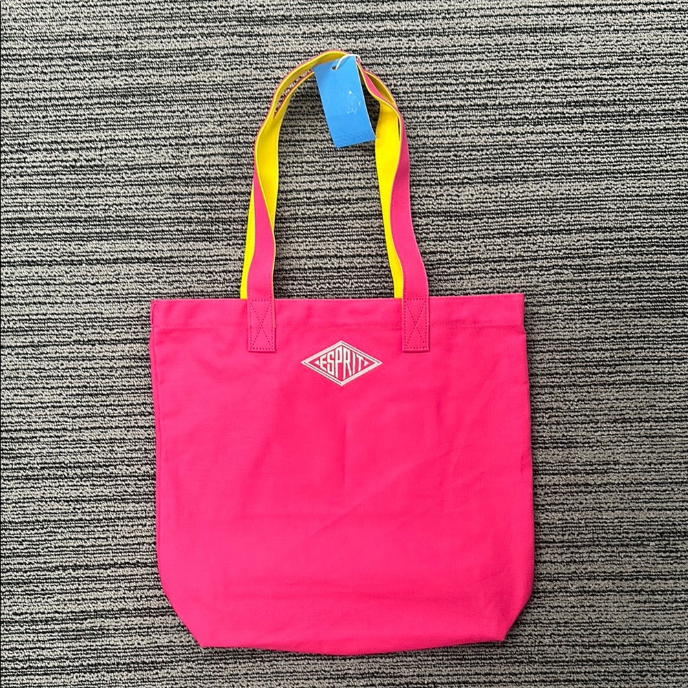 🔥🔥🔥NEW Esprit Pink Tote Bag with Yellow Handles Shoulder Bag